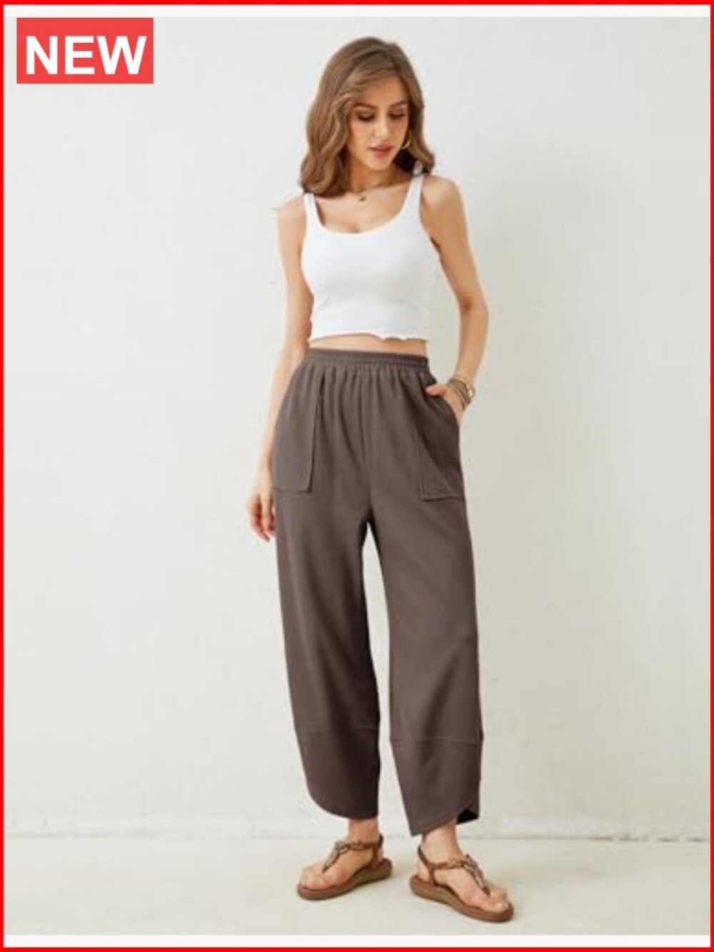 Baggy Wide Leg Palazzo Pants Elastic Waist with Pockets - Picture 3 of 7